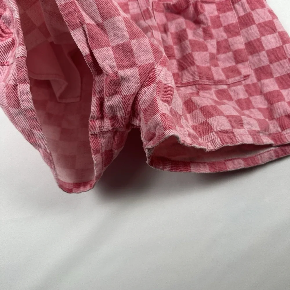Entro Pink Checkered Romper Size S Button Front Collared Elastic Waist Y2K Retro - Picture 7 of 7